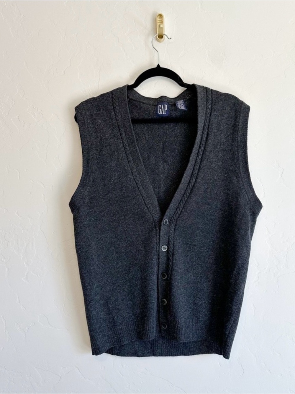 Vintage GAP | 100% Lambswool 90s Vintage Button Front Sweater Vest Charcoal Gray